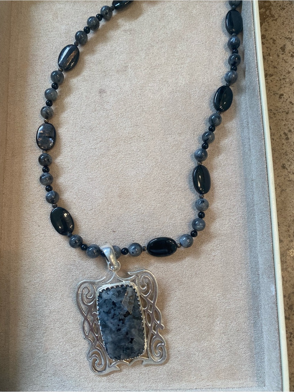 Barse Elegant Silver and Black Stone Necklace
